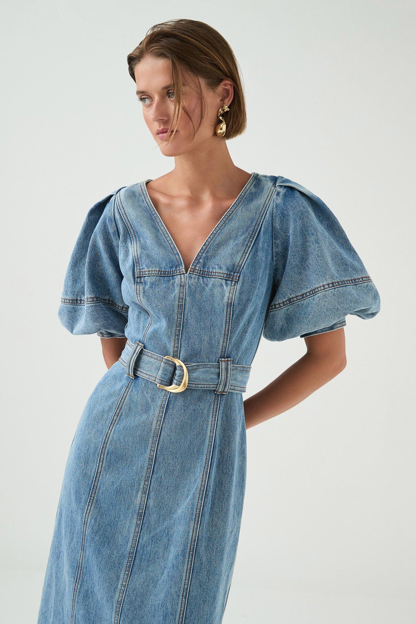 Juno Denim Midi Dress Product Image