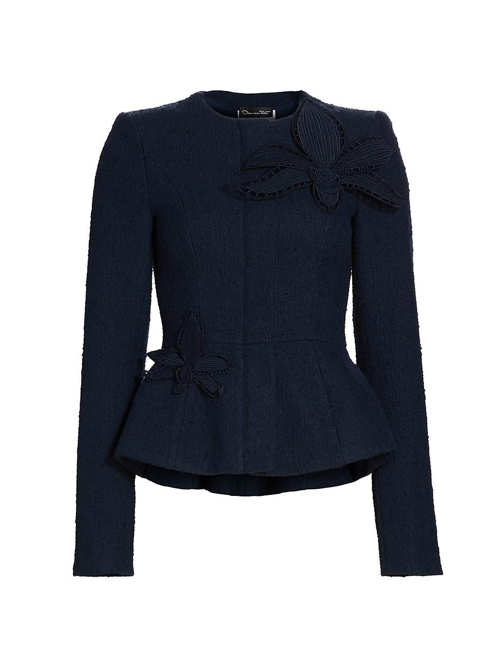 Womens Tweed Appliqu Peplum Jacket Product Image