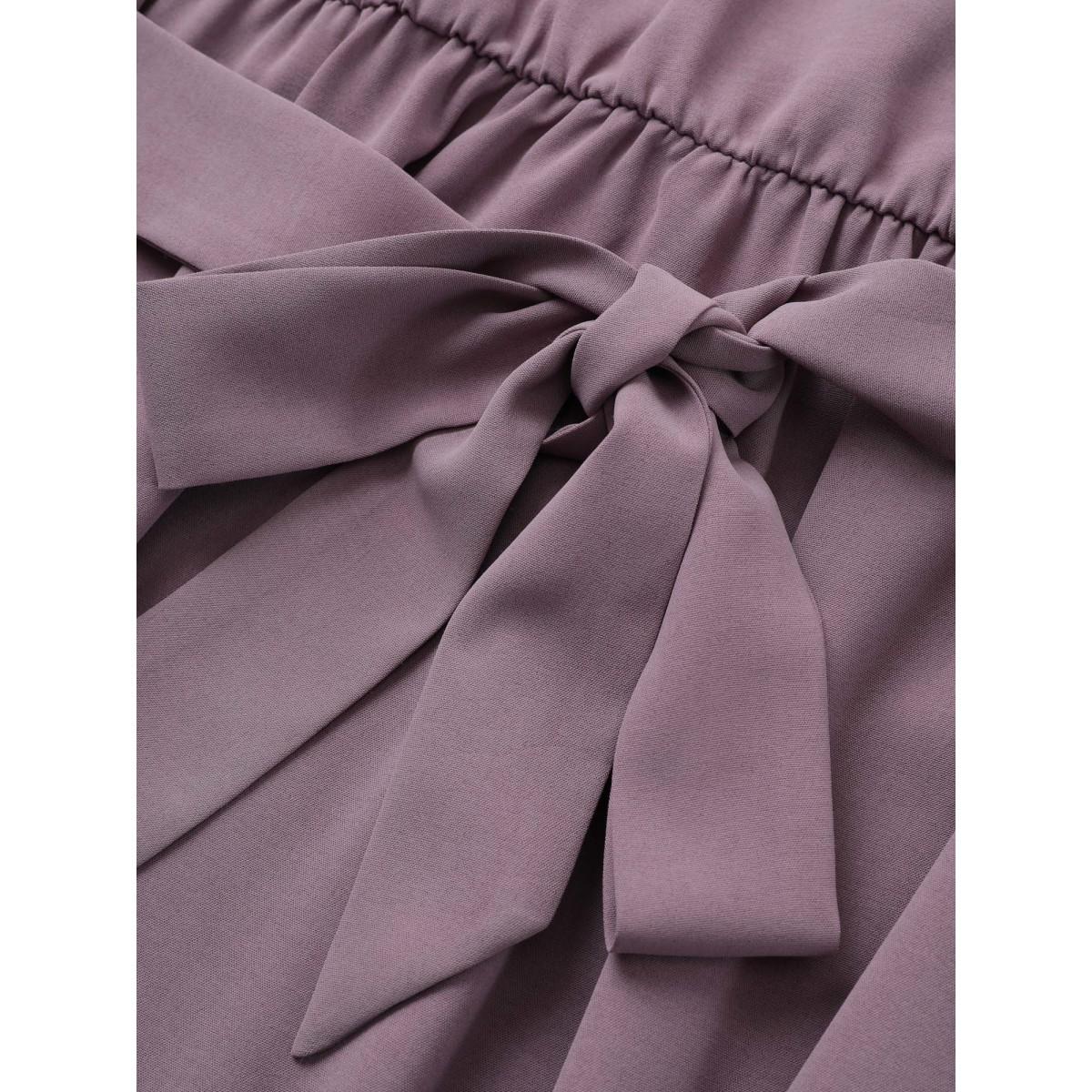 Plus Size Bloom Dress - Solid Tie Surplice Ruffle High Low Dress Plum Women Romantic Cross straps V-neck Short sleeve Curvy Midi Dress BloomChic 10/M Product Image