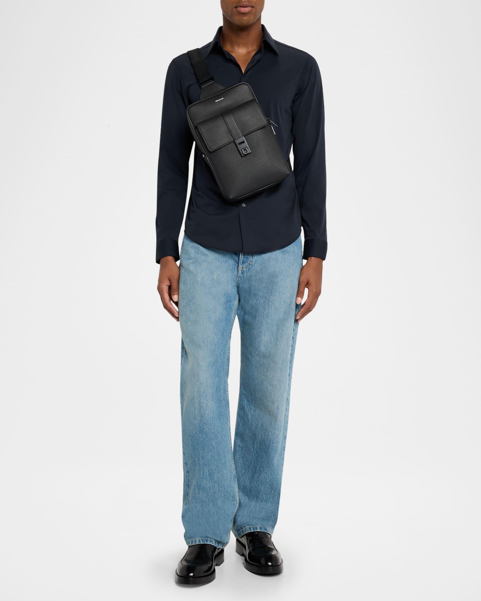 Men's Hug-Buckle Leather Sling Crossbody Bag Product Image