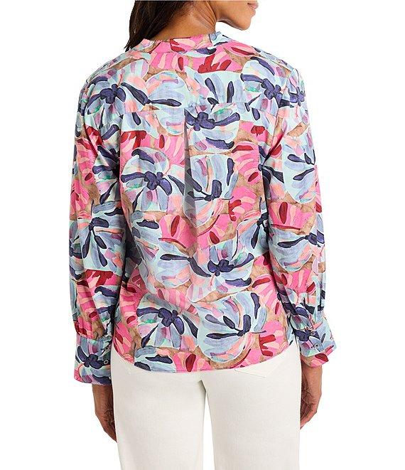 NIC + ZOE Woven Firework Foliage Split Neck Long Sleeve Blouse Product Image