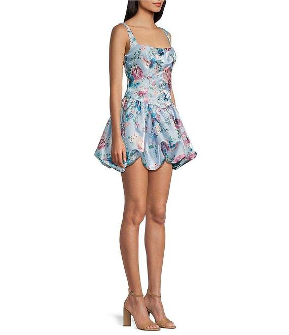 B. Darlin Printed Shimmer Satin Square Neck Sleeveless Bubble Skirt Dress Product Image