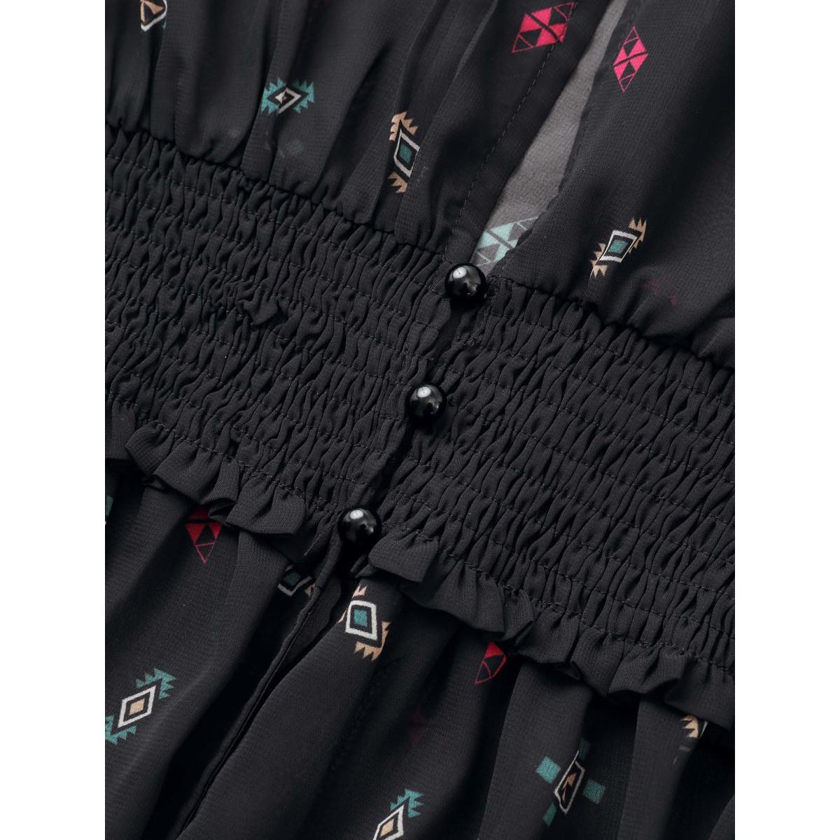 Plus Size Bandana Print Mesh Shirred Split Side Kimono Women Black Resort Shirred Vacation Kimonos BloomChic 18-20/2X Product Image