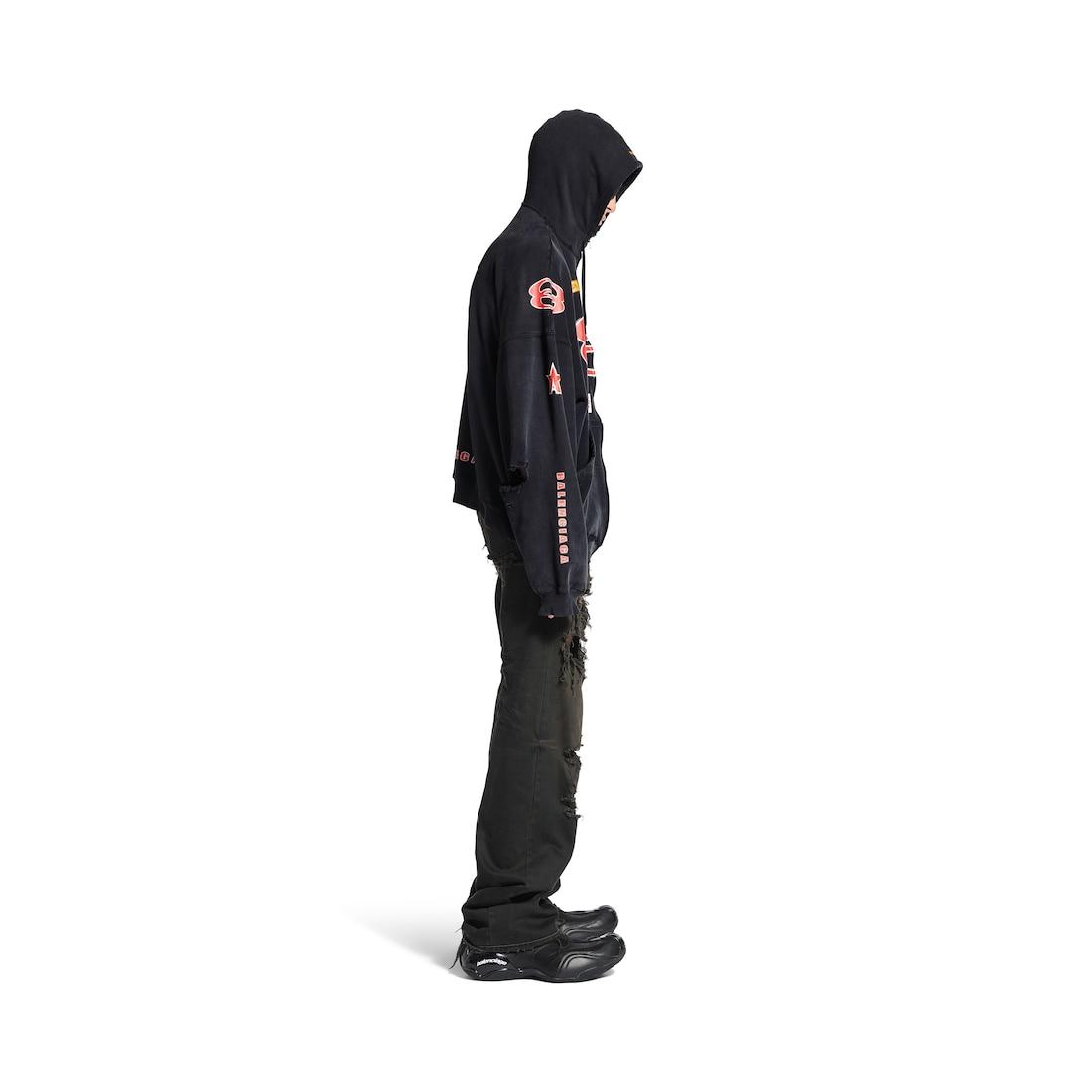 Men's Sponsor Logos Large Zip-up Hoodie in Black Faded Product Image