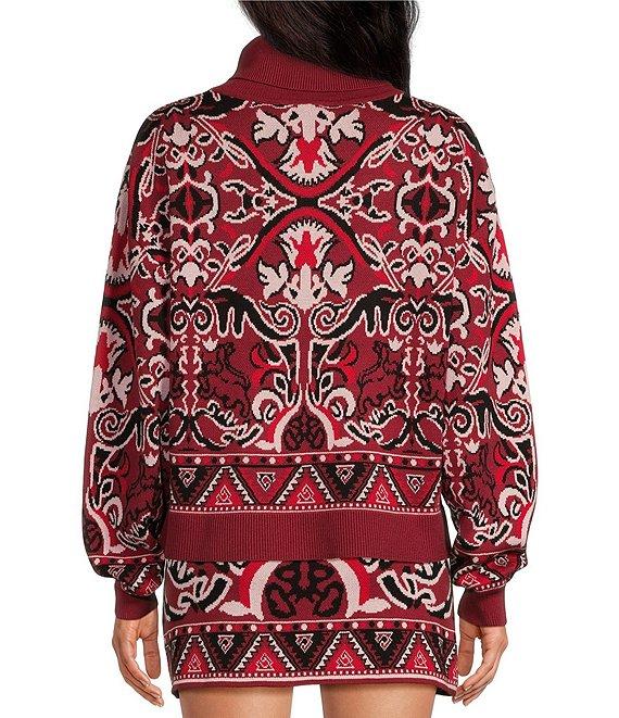 Chelsea & Violet Arlo Fair Isle Knit Turtleneck Long Blouson Sleeve Cropped Sweater Product Image