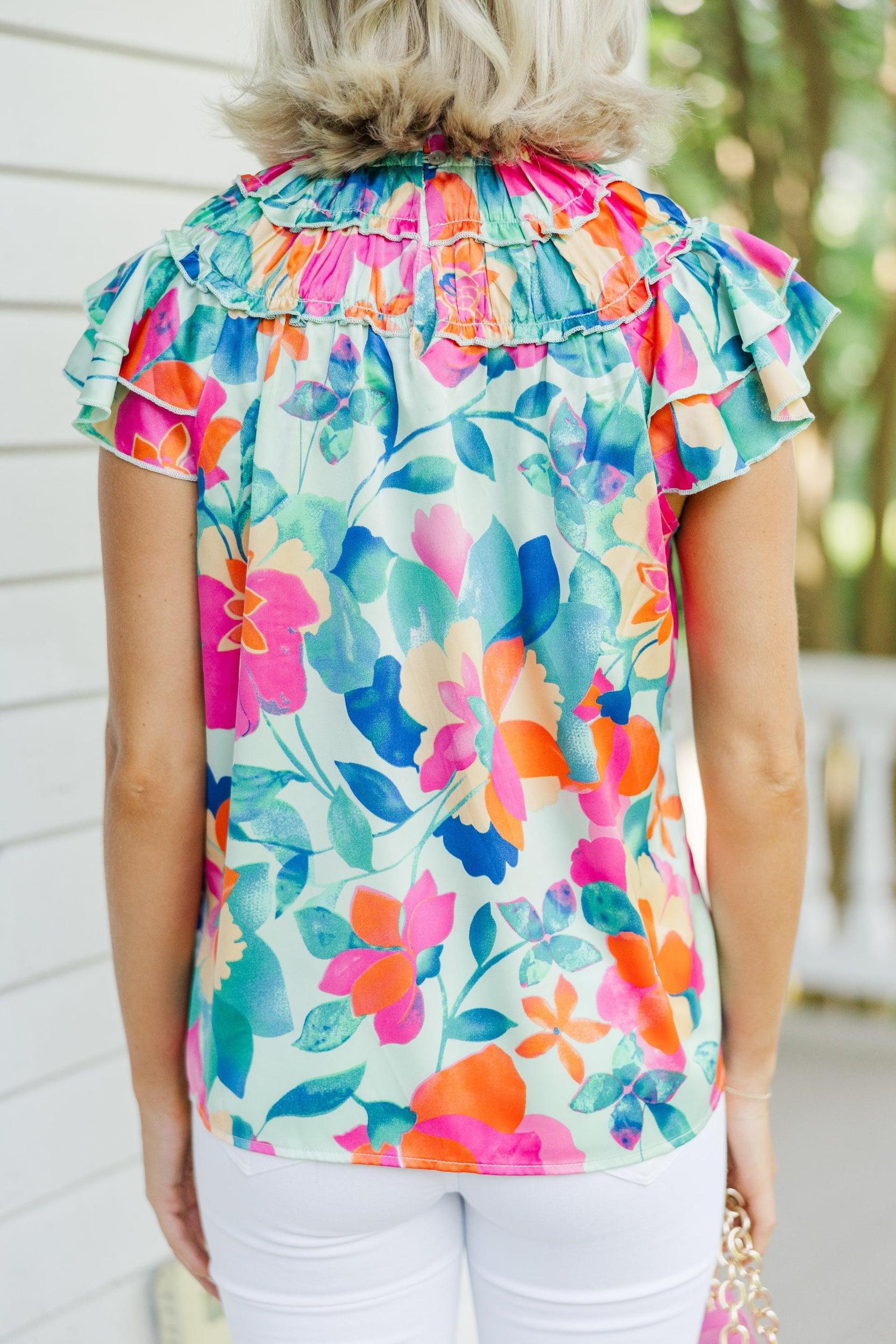 On Your Way Mint Green Floral Blouse Female Product Image