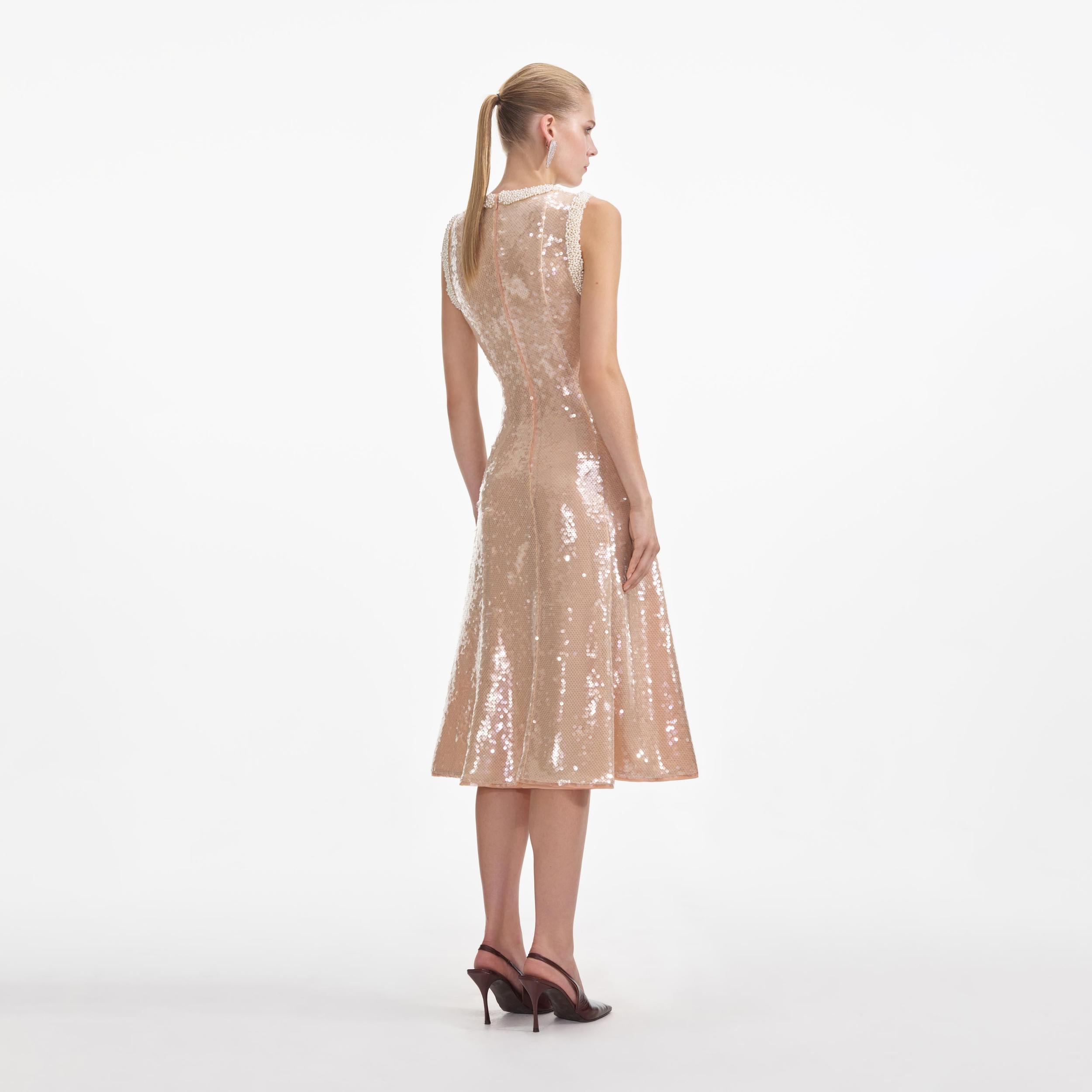 Sequin Pearl Trim Midi Dress Product Image