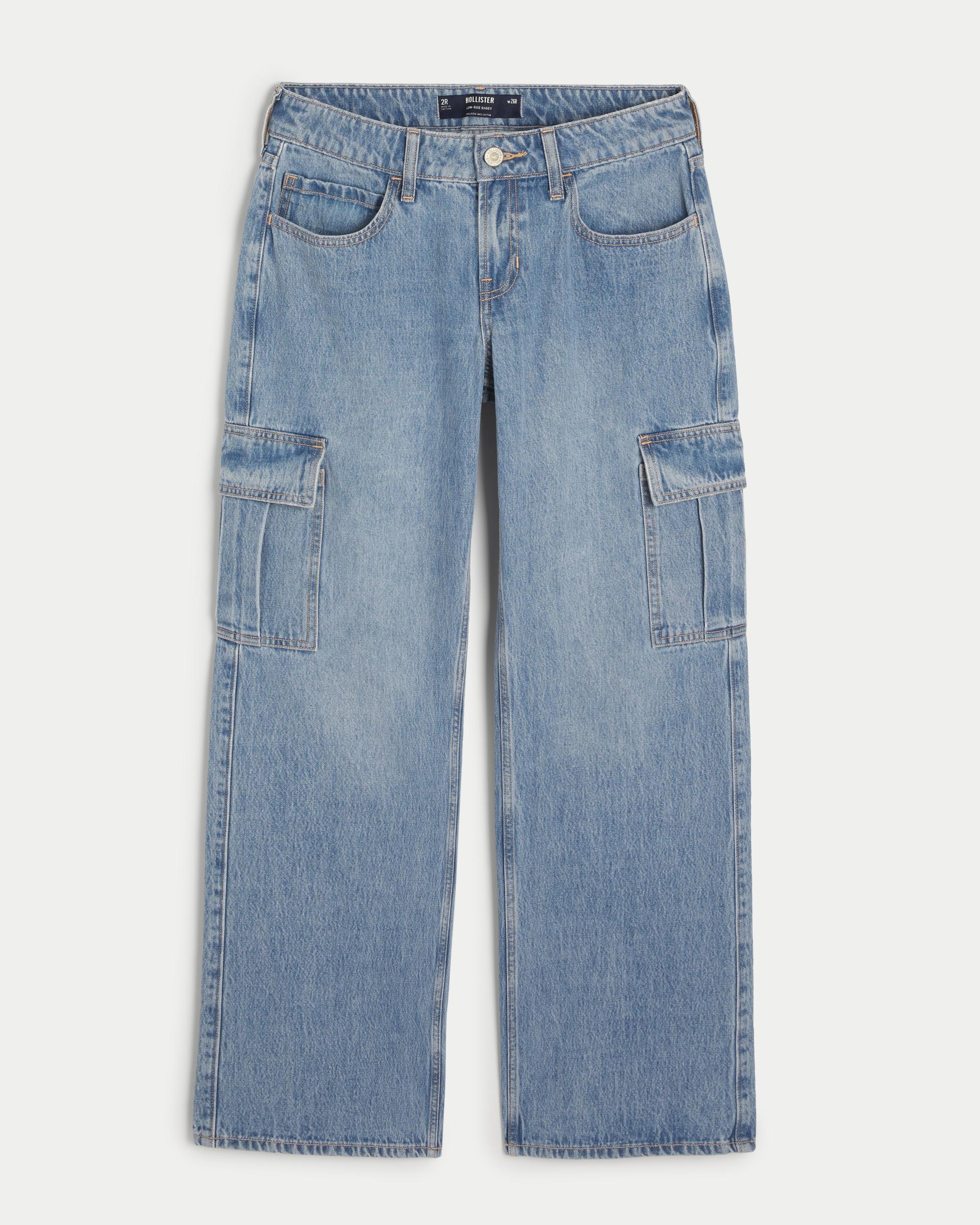 Low-Rise Medium Wash Cargo Baggy Jeans Product Image