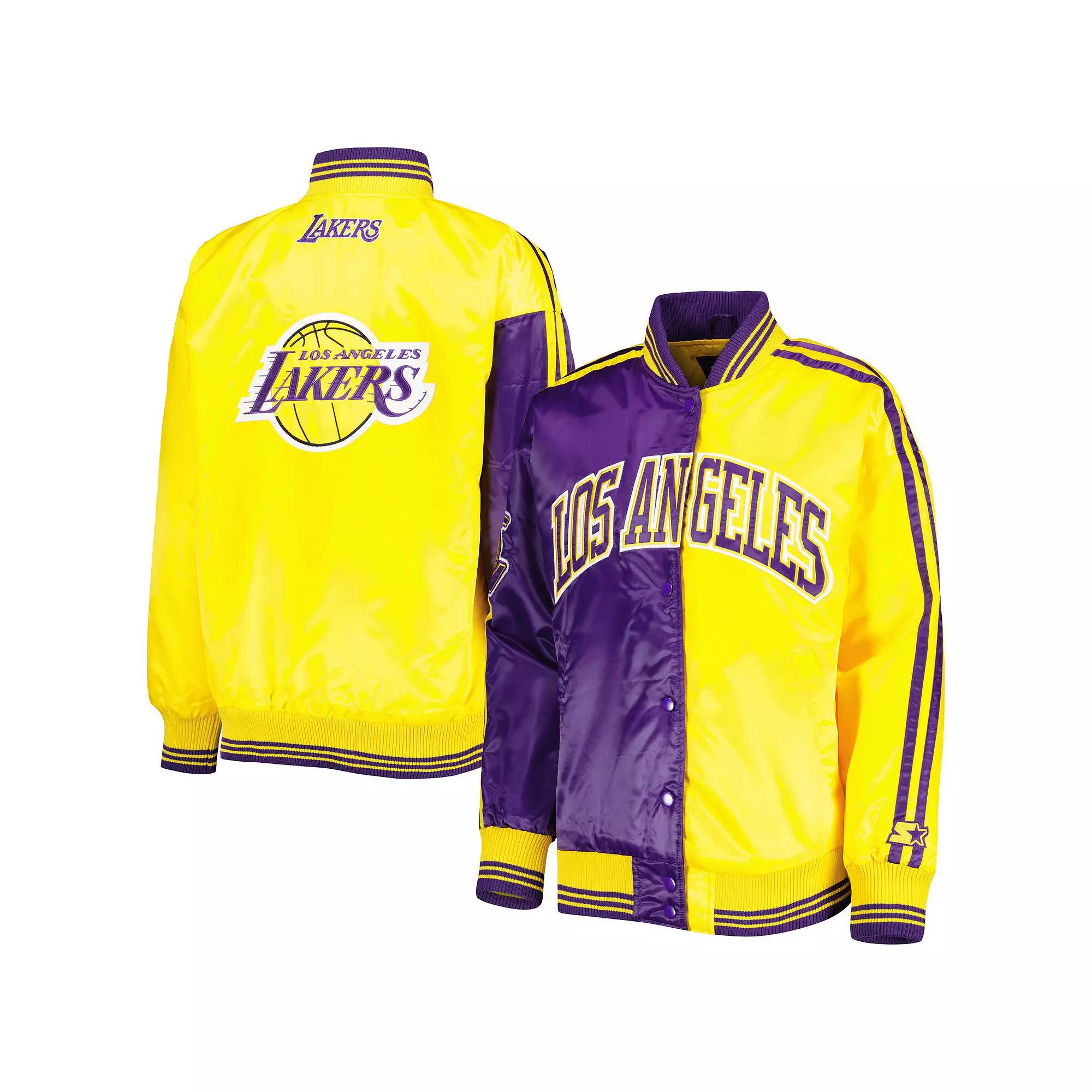 Women's Starter Purple/Gold Los Angeles Lakers Split Colorblock Satin Full-Snap Varsity Jacket,  Product Image