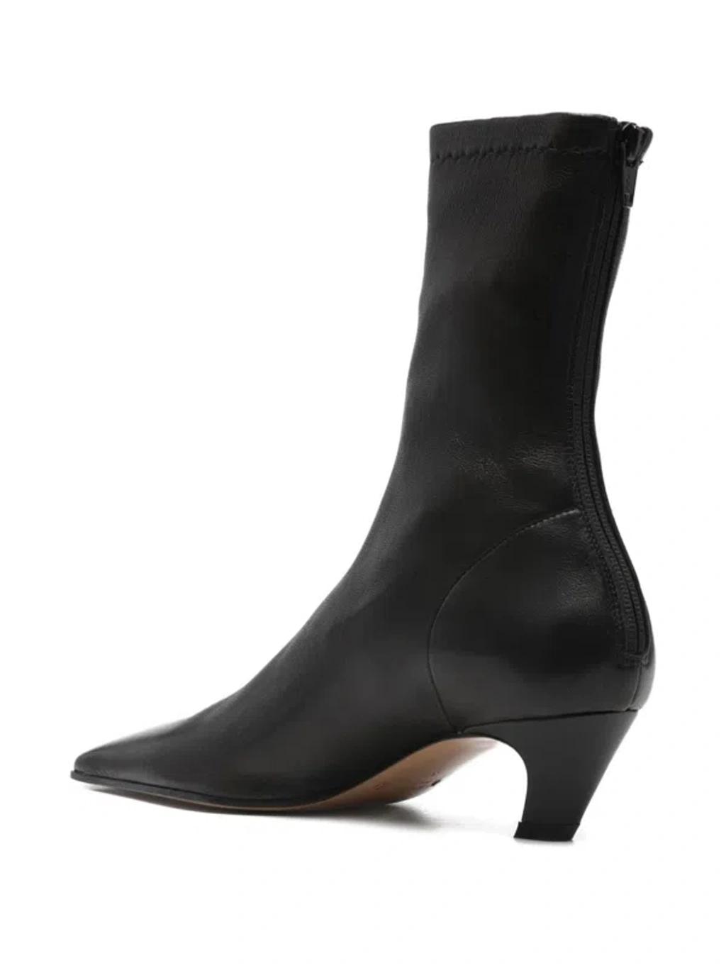 KHAITE Arizona 50 Leather Ankle Boots In Black Product Image