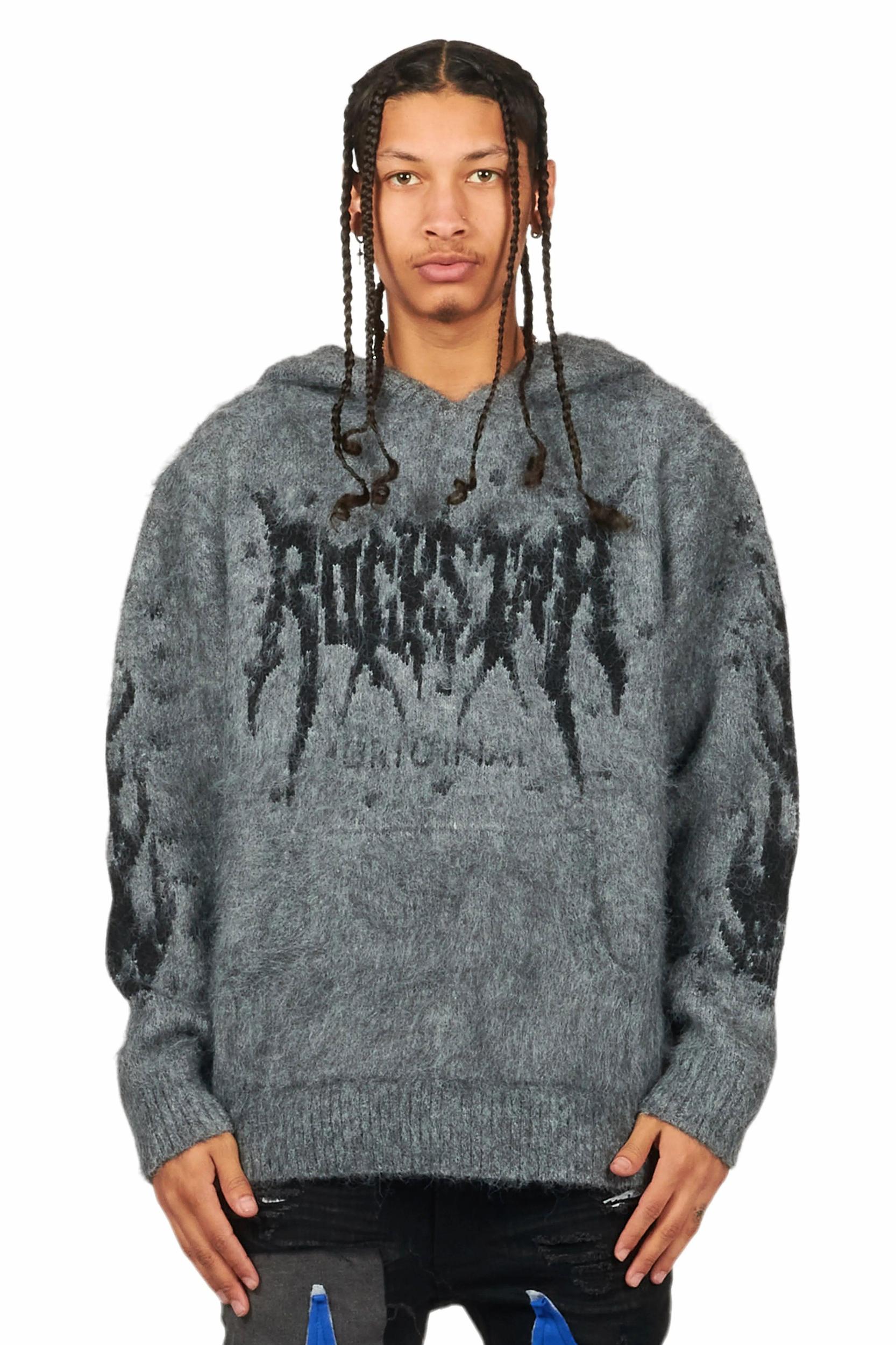 Raymond Grey Graphic Knitted Mohair Hoodie Male Product Image