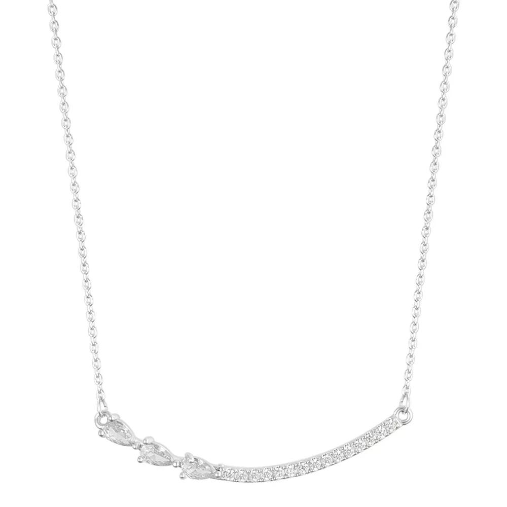 Adornia Curved Bar Pear Cubic Zirconia Necklace, Women's, Size: 14-18" ADJ, Silver Tone White Product Image