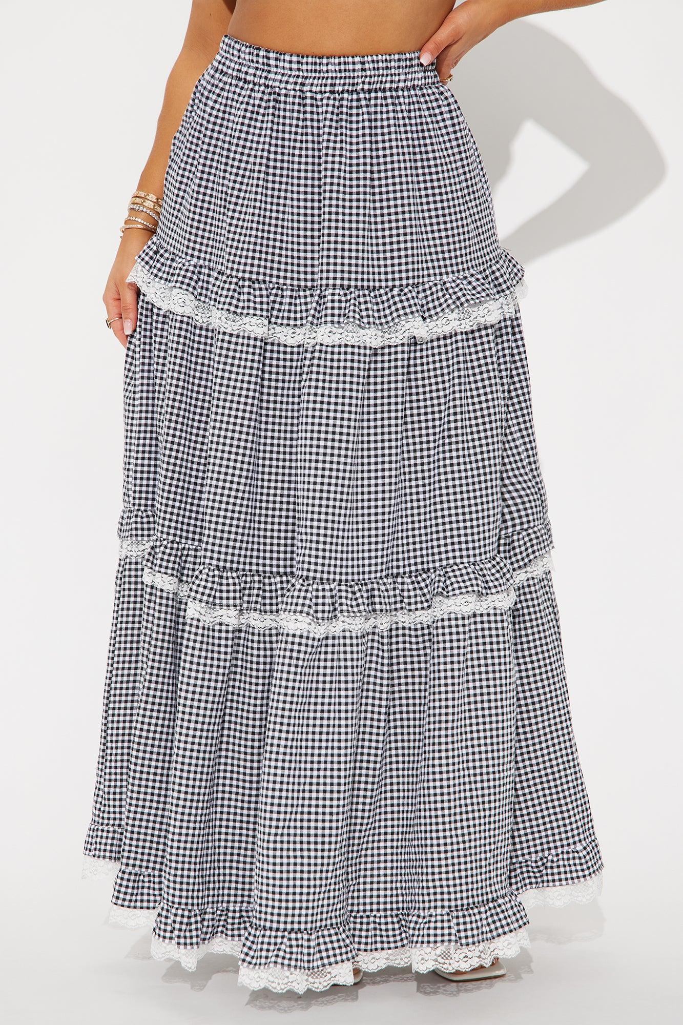 Life's A Picnic Tiered Maxi Skirt - Black/White Product Image