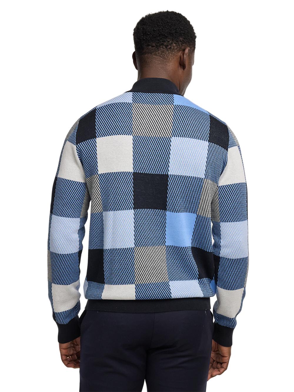 Cotton Quarter Zip Mock Neck Sweater - Blue Multi Product Image