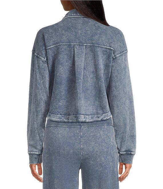 City Blues Coordinating Point Collar Long Sleeve Button-Front Cropped Knit Shacket Product Image