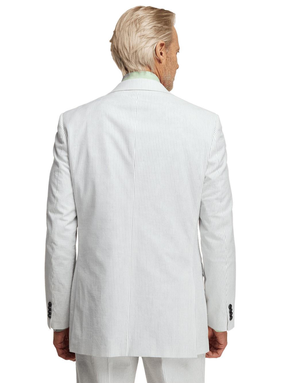 Cotton Stretch Stripe Seersucker Single Breasted Peak Lapel Suit Jacket - White/blue Product Image