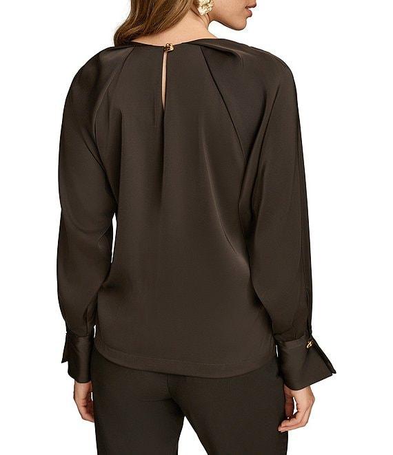 Donna Karan Chain Hardware Split-V Neck Long Sleeve Blouse Product Image