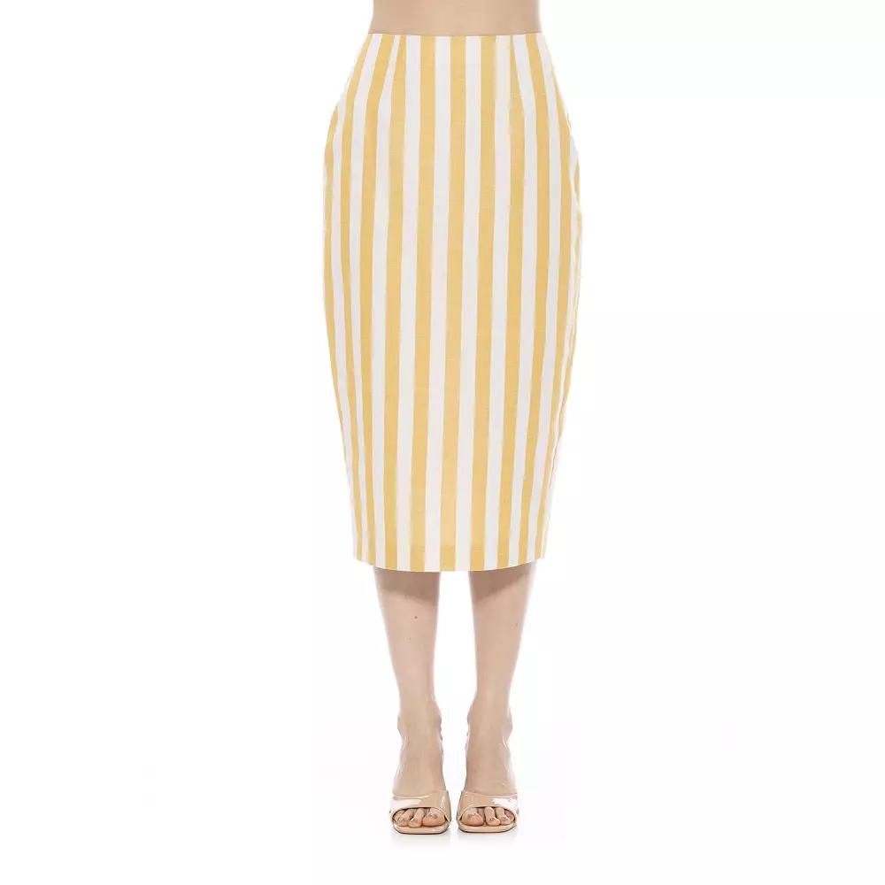 Women's ALEXIA ADMOR Jacki Stripe Midi Pencil Skirt, Size: 2, Yellow Stripe Product Image