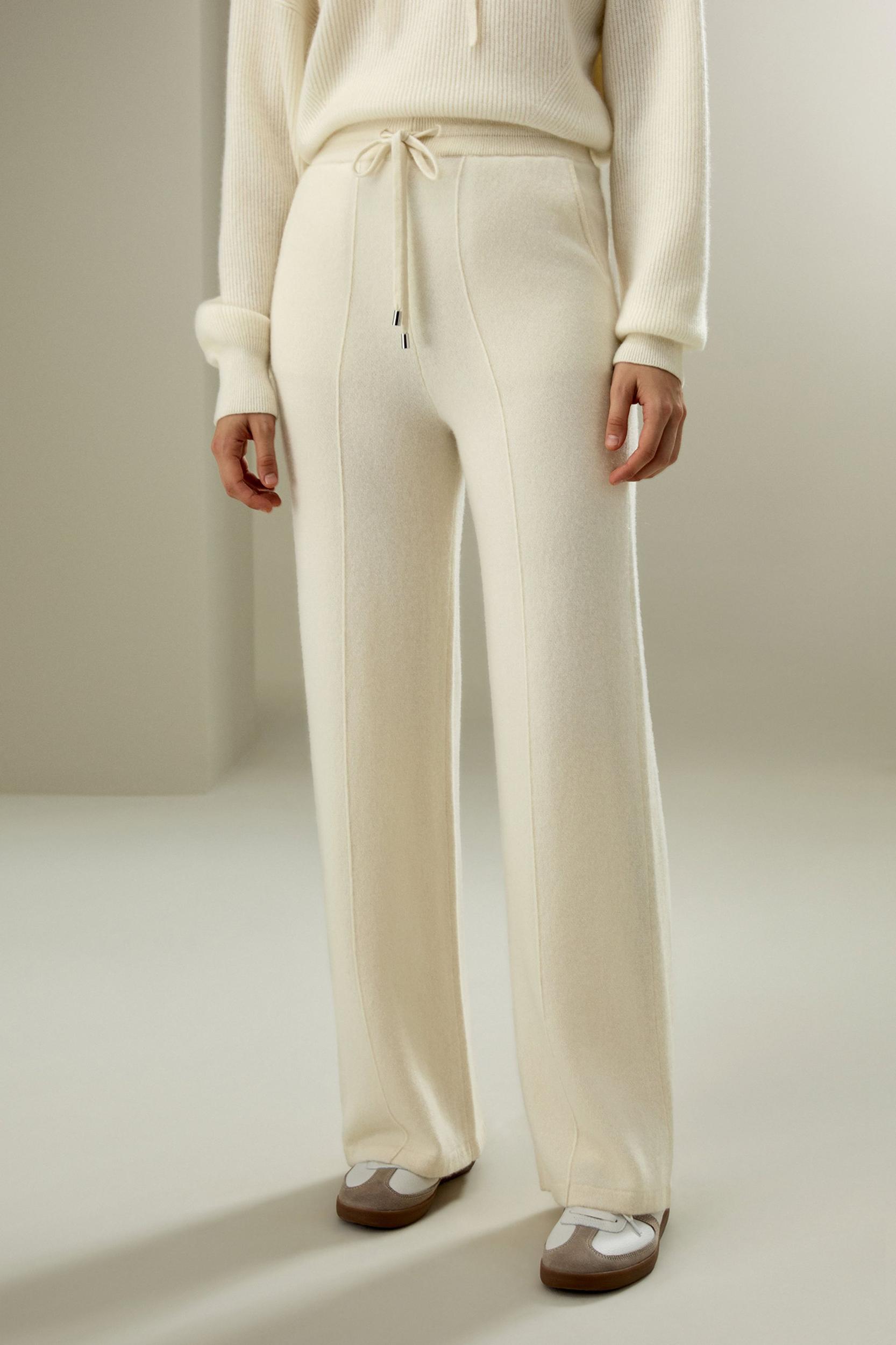 LILYSILK Cashmere Pant - for Women - White 100% Natural Cashmere - Breathable Regular Fit Pants S Product Image