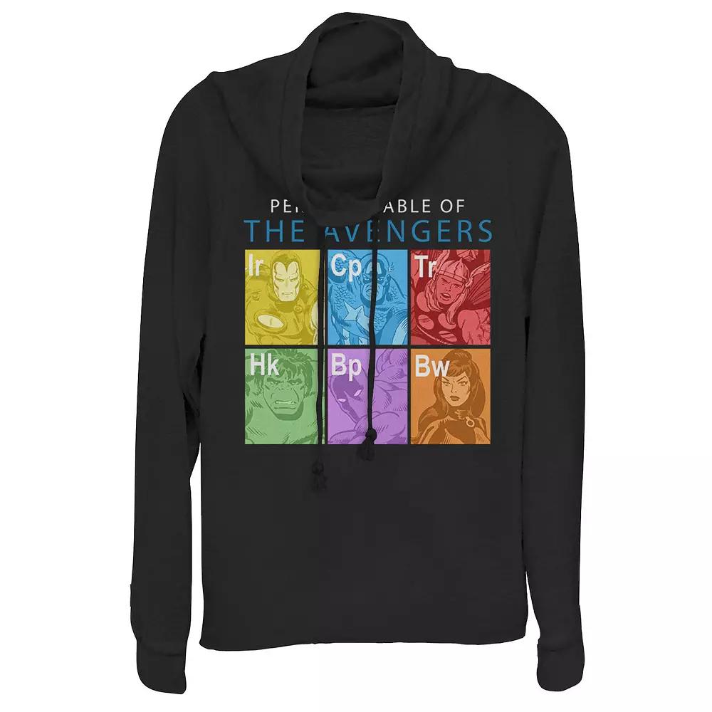 Juniors' Marvel The Avengers Periodic Table Box Up Cowlneck Graphic Lightweight Long Sleeve, Girl's, Size: Medium, Black Product Image