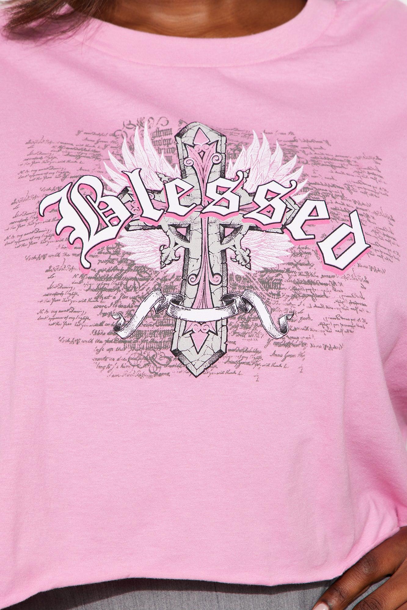 Blessed Cross Cropped Tee - Pink Female Product Image