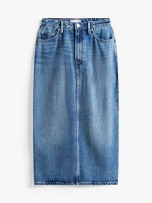 Lightweight Denim Straight Midi Skirt Product Image