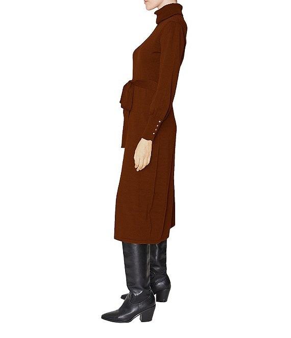 Julia Jordan Knit Long Sleeve Belted Turtleneck Sheath Midi Dress Product Image
