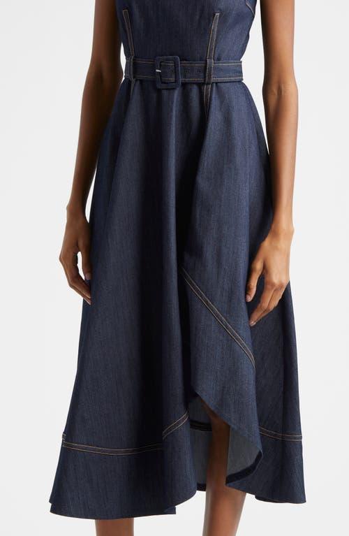 CINQ À SEPT Zelda Belted Asymmetric Sleeveless Denim Midi Dress In Indigo Product Image