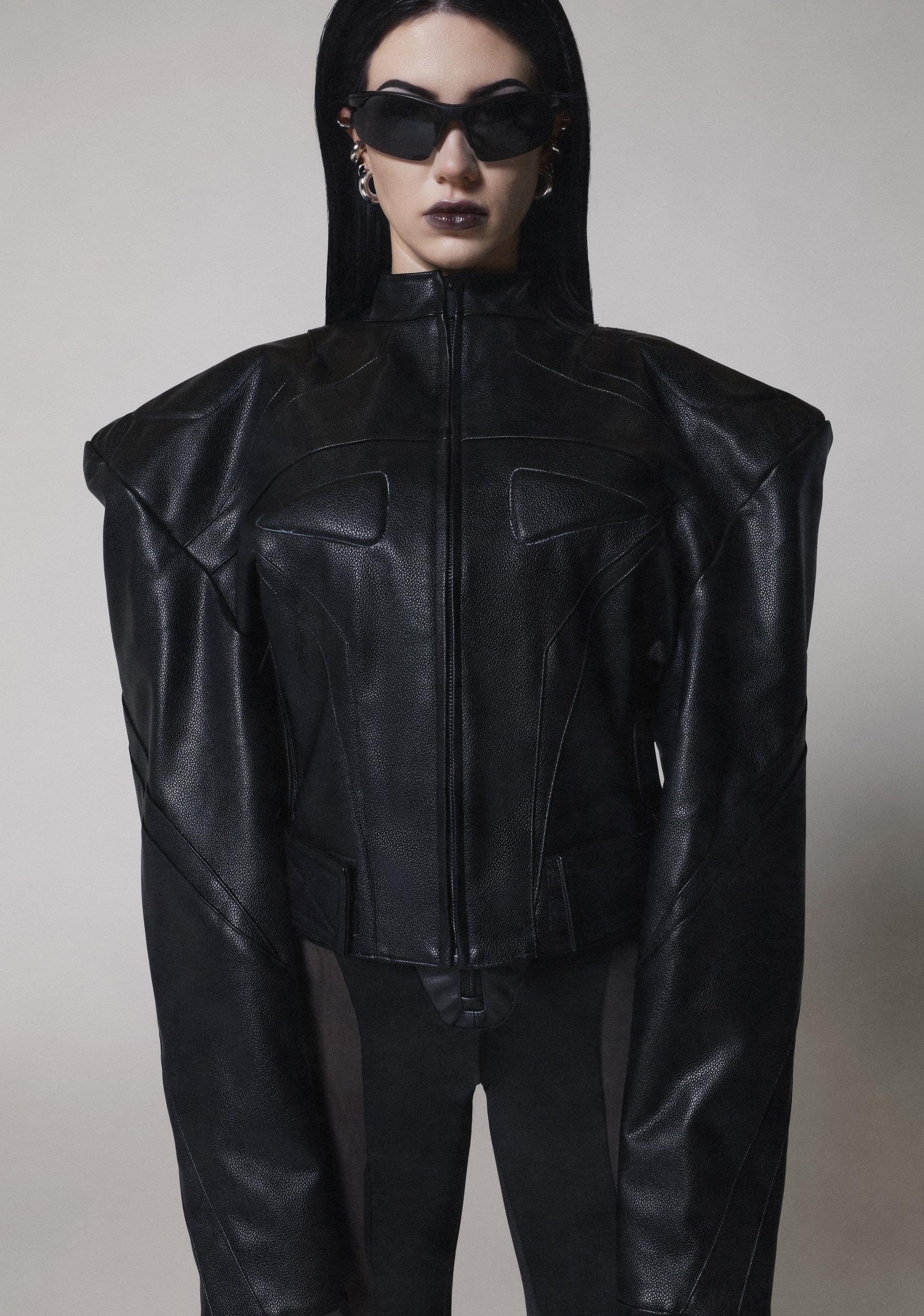 Namilia Dramatic Power Shoulder Moto Jacket - Black Product Image