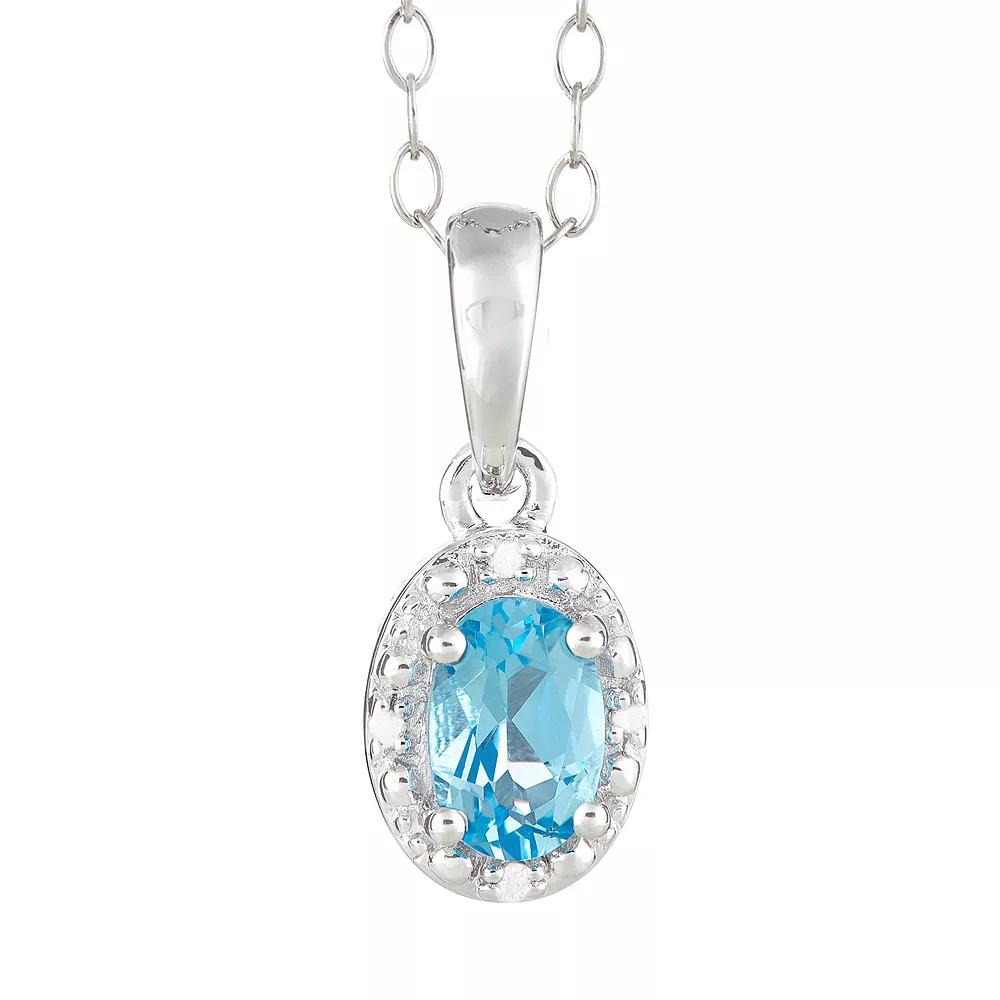 Celebration Gems Sterling Silver Blue Topaz & Diamond Accent Oval Halo Pendant, Women's,  Product Image