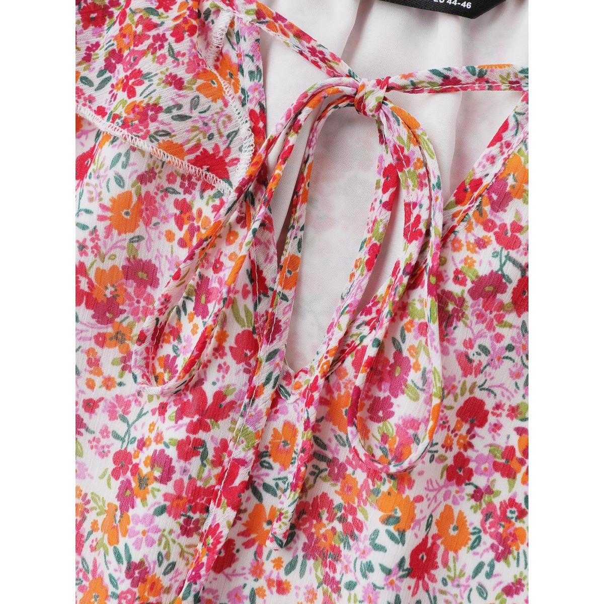 Plus Size Ivory Sweet Floral Print Ruffled Neck Blouse Women Timeless Long Sleeve V-neck Elegant Blouses BloomChic 18-20/2X Product Image