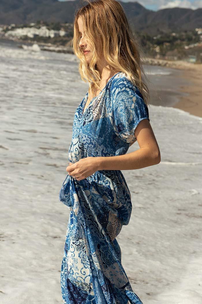 Floral Patchwork Short Sleeve Maxi Dress Product Image