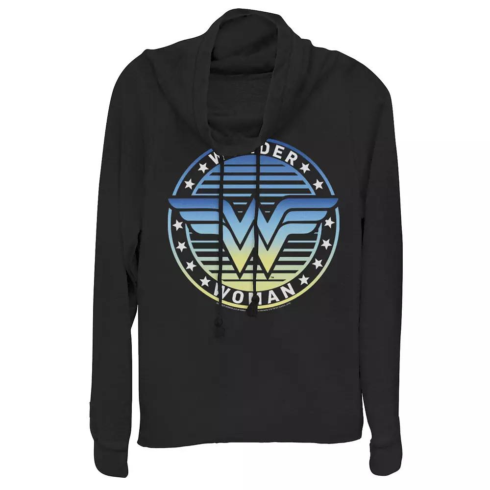 Juniors' DC Comics Wonder Woman Retro Gradient Logo Cowlneck Sweatshirt, Girl's, Size: XXL, Black Product Image