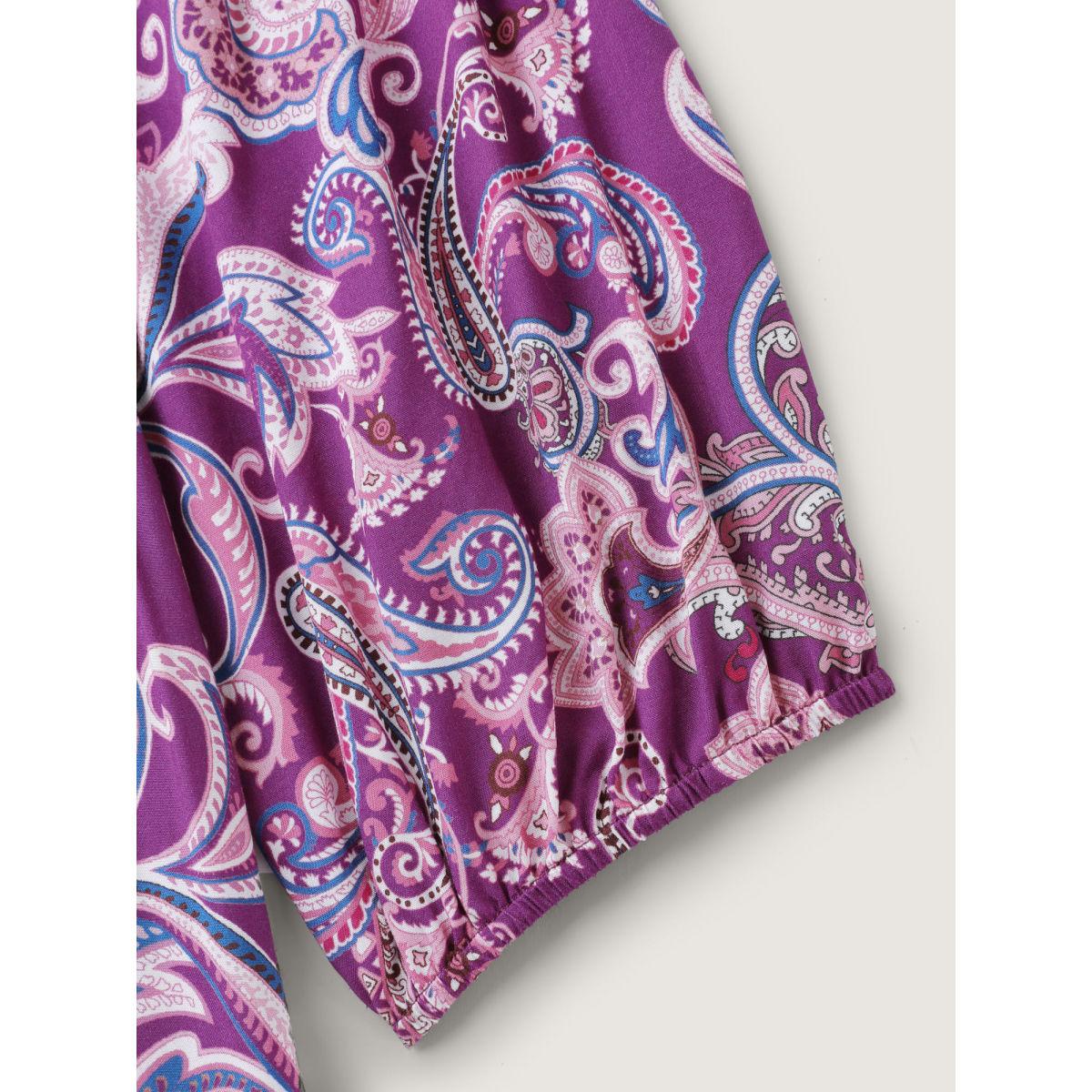 Plus Size Paisley Rayon Back Cut-Out Maxi Dress RedViolet Women Boho V-neck Elbow-length sleeve Curvy BloomChic 26/4X Product Image