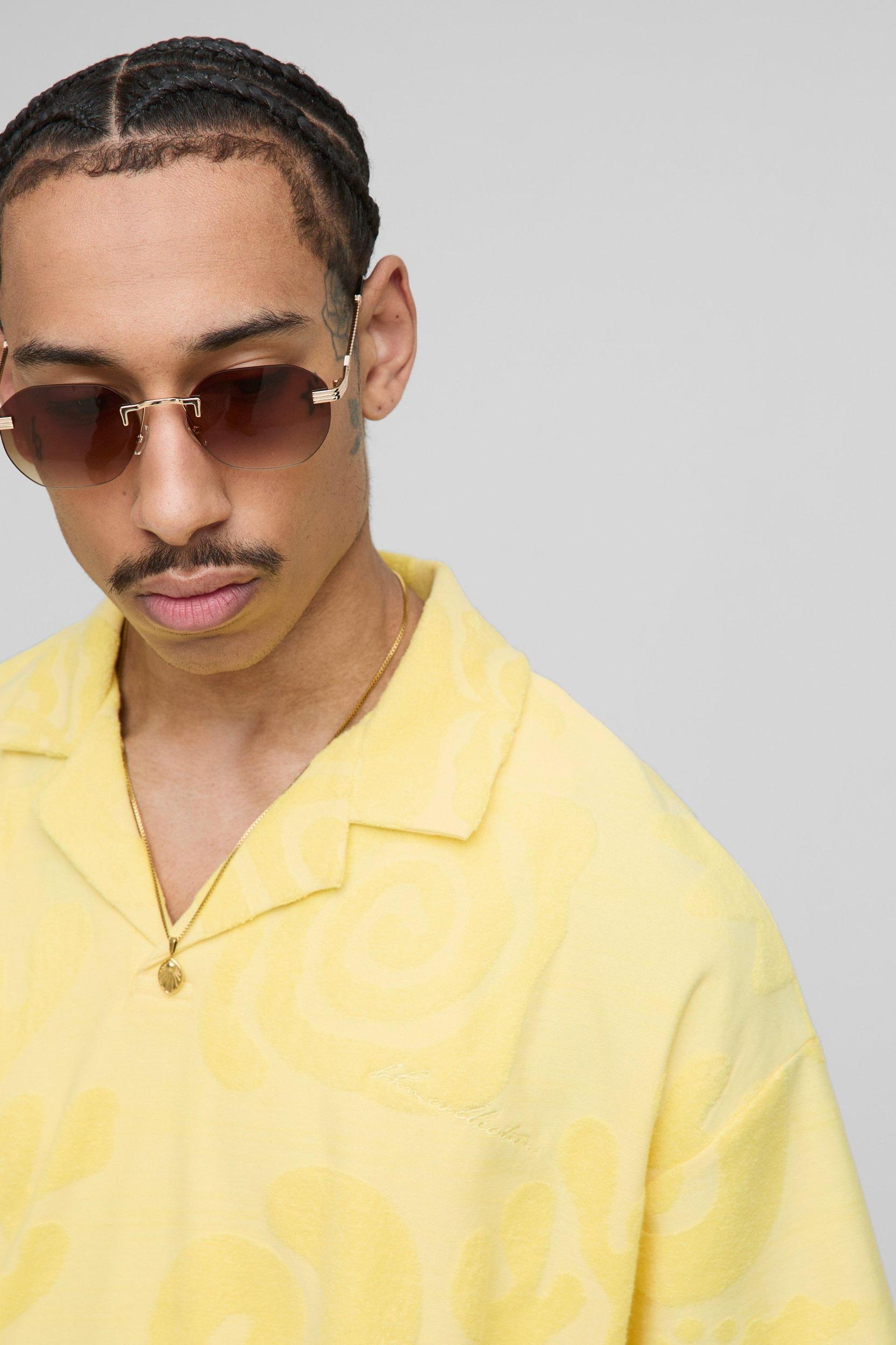 Oversized Boxy Jacquard Towelling Polo & Short Set | boohooMAN USA Product Image