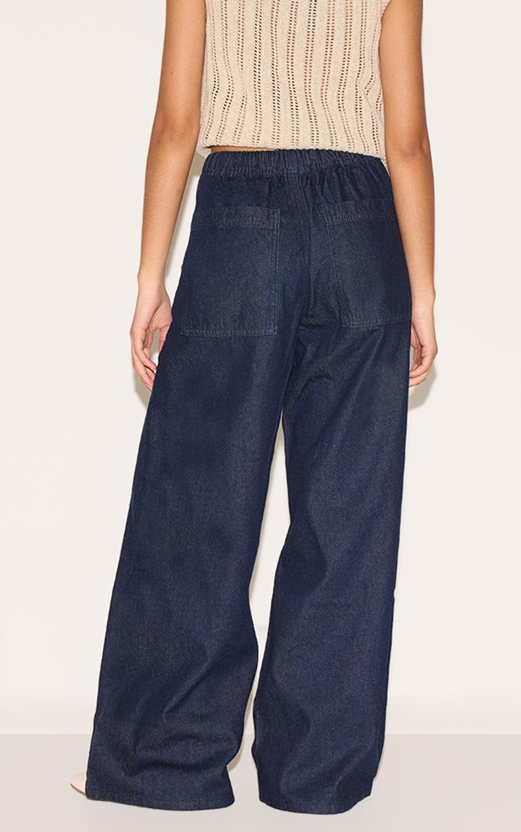 Petite Indigo Denim Relaxed Drawstring Wide Leg Jeans Product Image