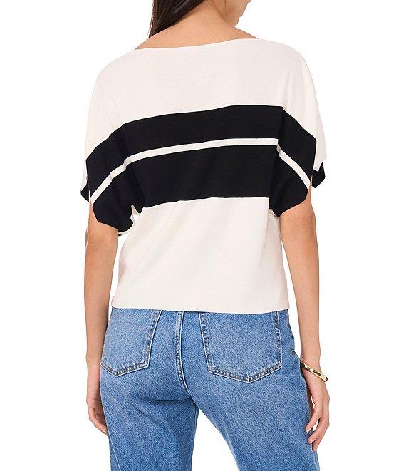 Vince Camuto Knit Boat Neck Cap Sleeve Color Block Stripe Sweater Product Image
