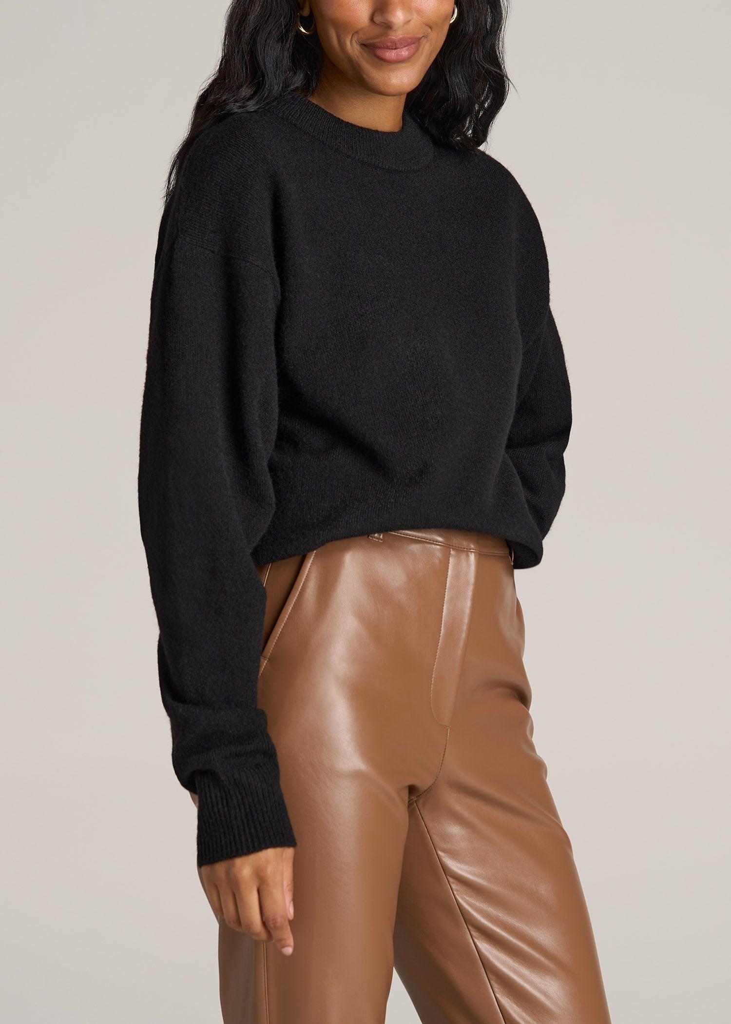 Relaxed Crewneck Wool Blend Sweater for Tall Women in Black Female Product Image
