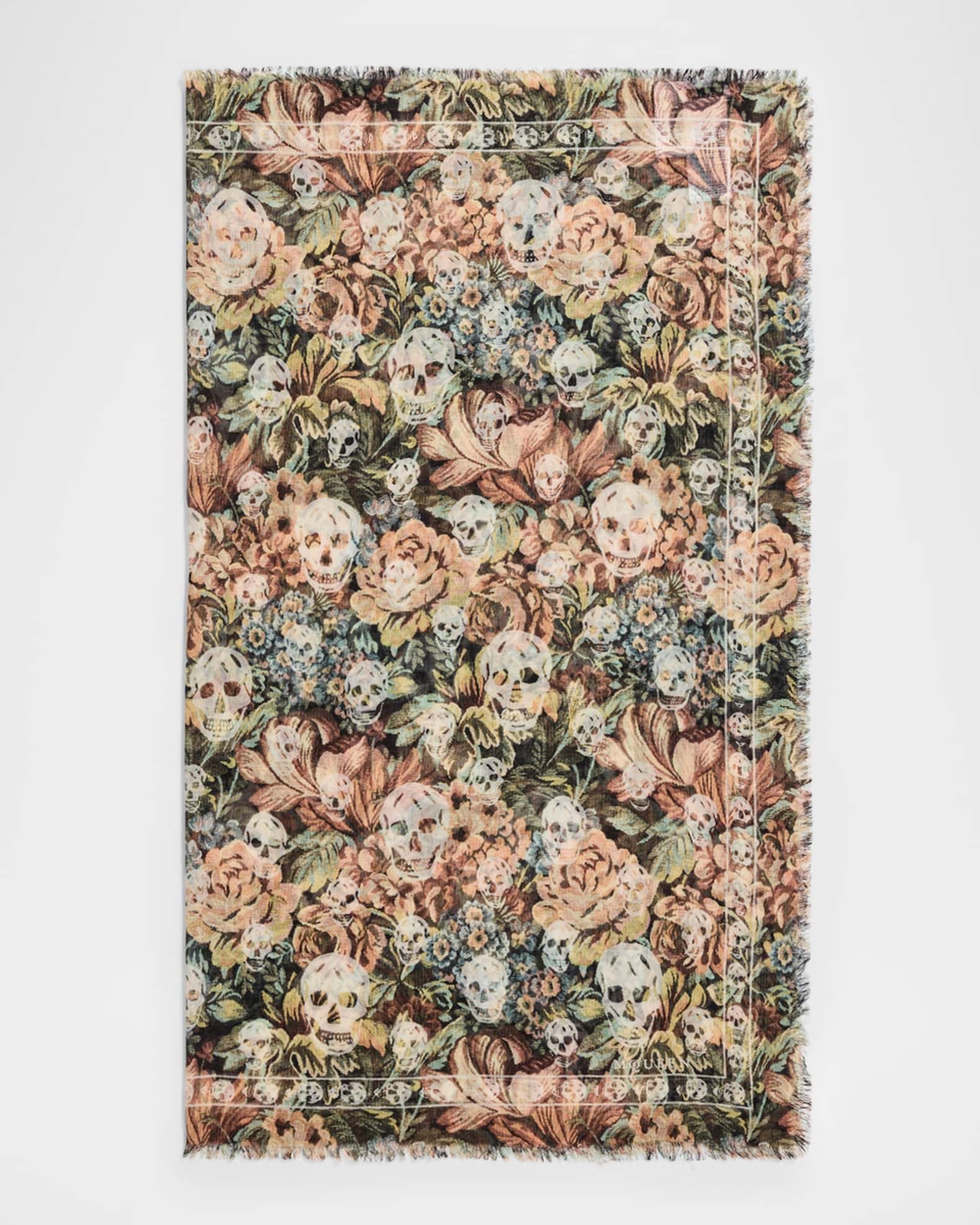 Men's Wool and Silk Floral Skull Scarf Product Image