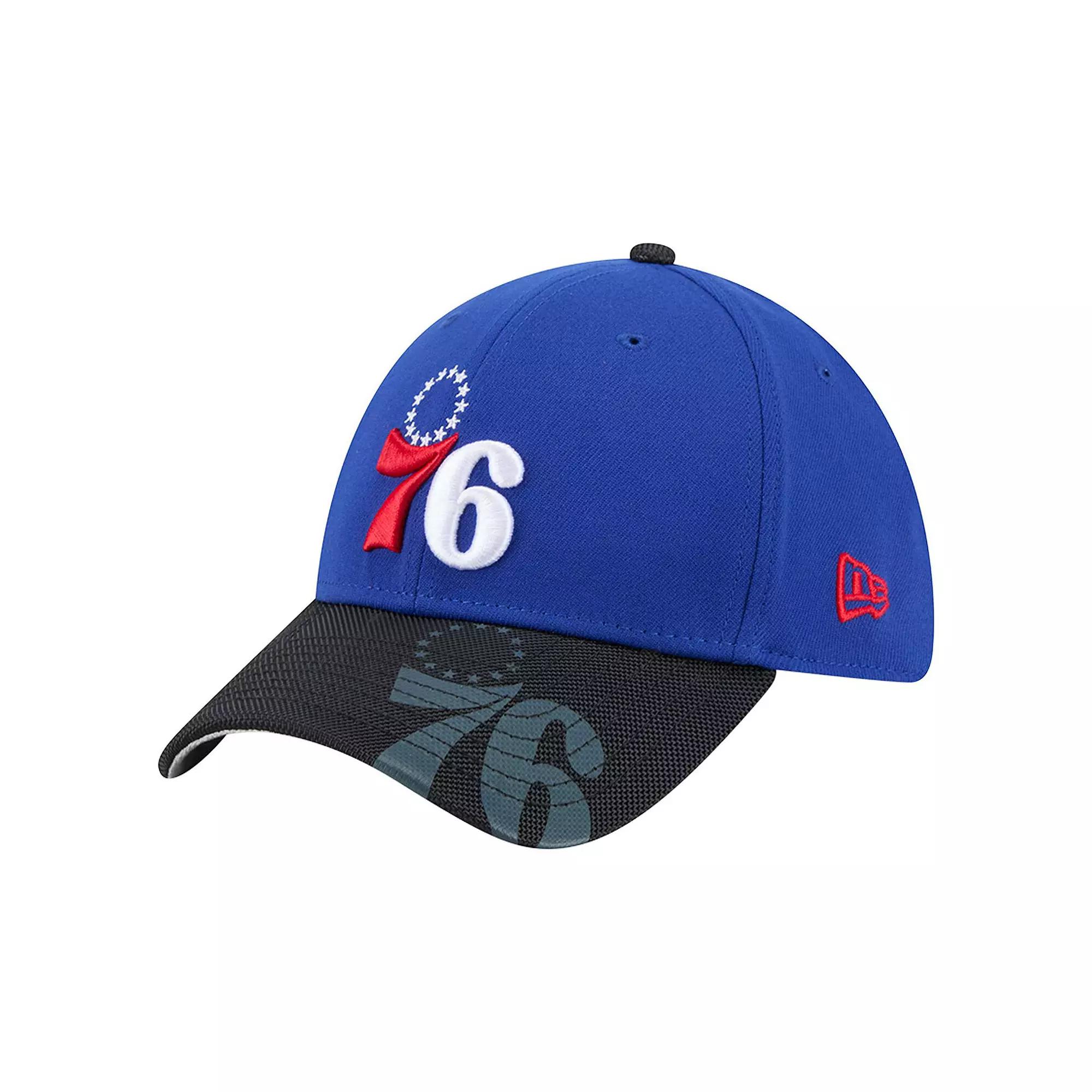 Men's New Era Royal/Black Philadelphia 76ers Sport Night Visor Hit 39THIRTY Flex Hat,  Product Image