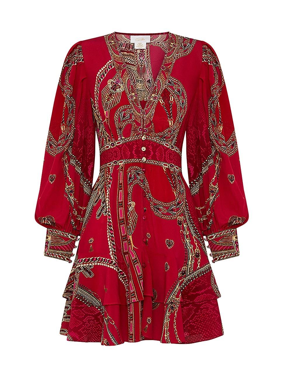 Womens Printed V-Neck Minidress Product Image