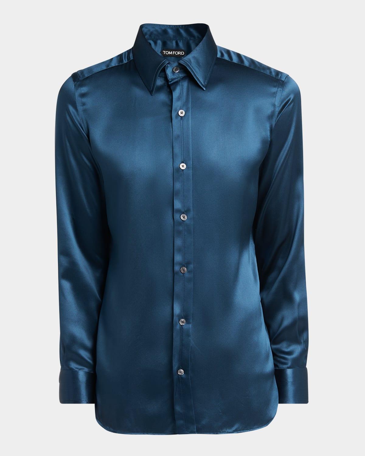 Mens Silk Charmeuse Slim-Fit Dress Shirt Product Image