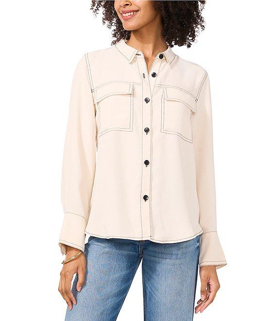 Vince Camuto Contrast Stitching Collared Button Down Top Product Image