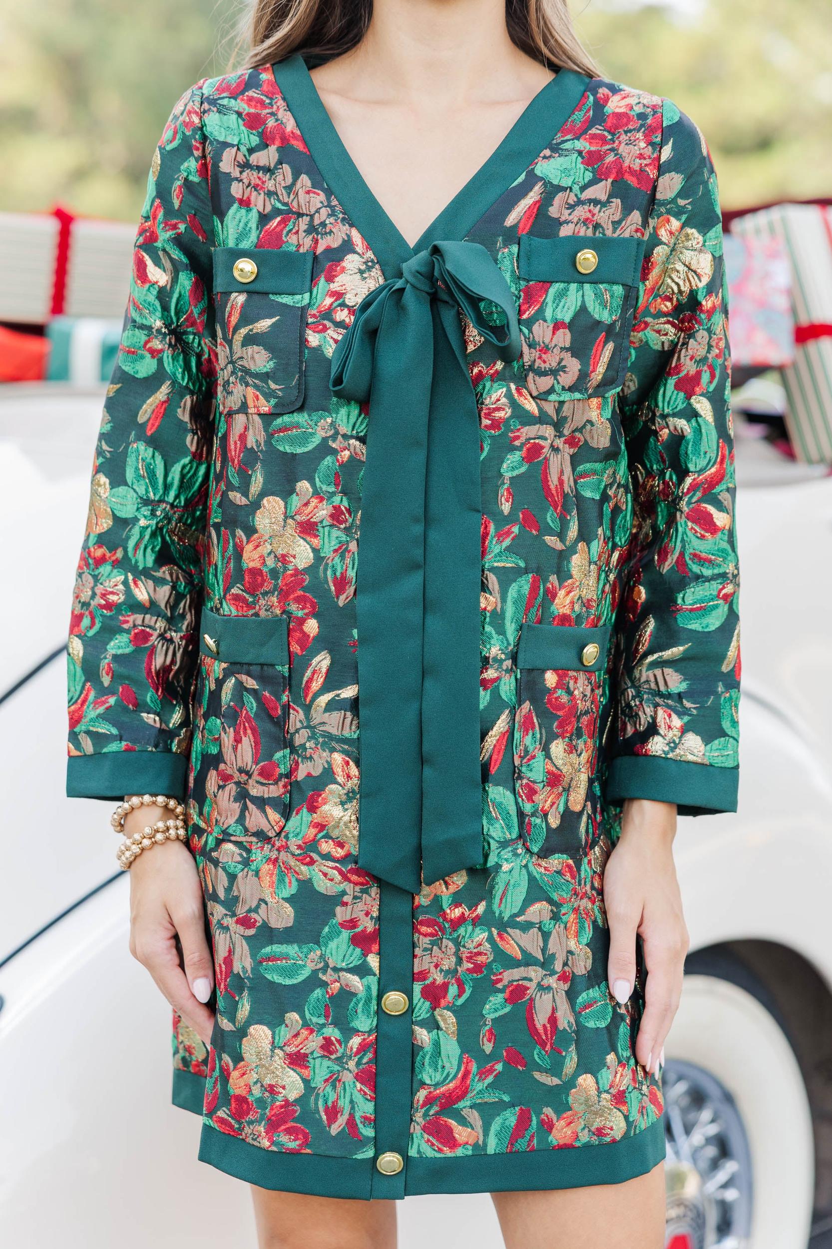 League Of Your Own Emerald Floral Brocade Shift Dress Female Product Image