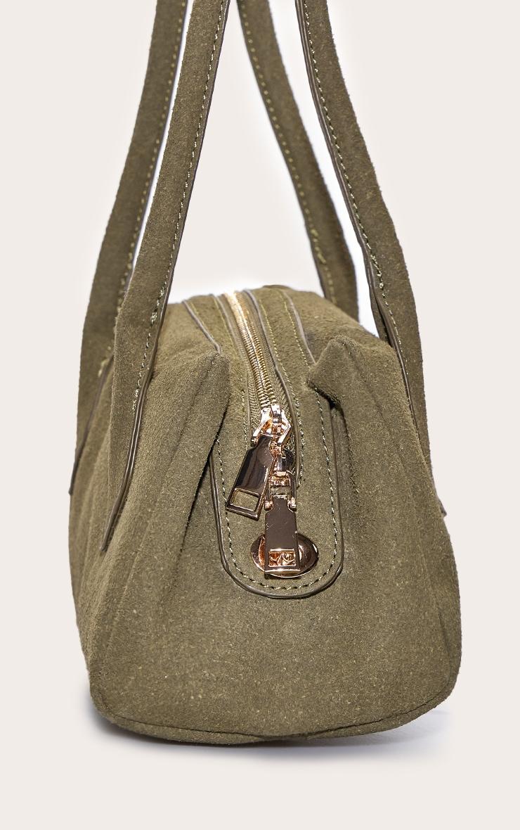 Olive Faux Suede Bowler Shoulder Bag Product Image