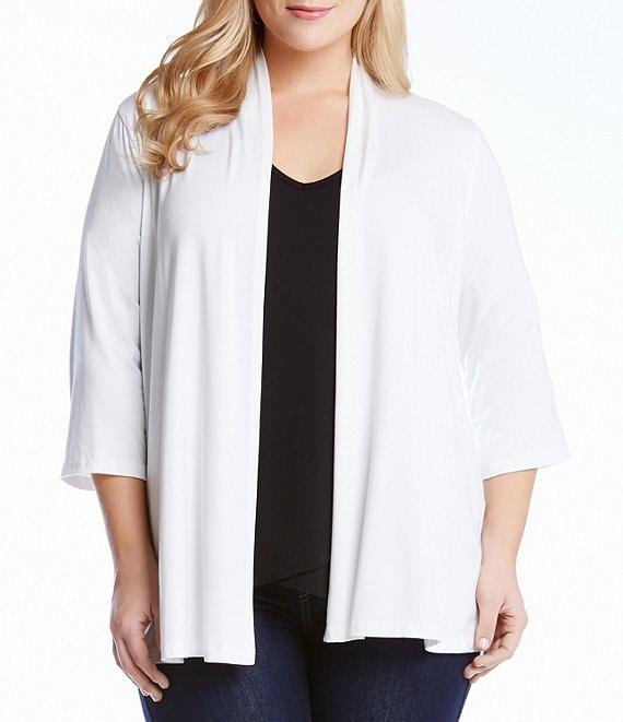Karen Kane Plus Size Molly Stretch Jersey Knit 3/4 Sleeve Open Front Cardigan Product Image