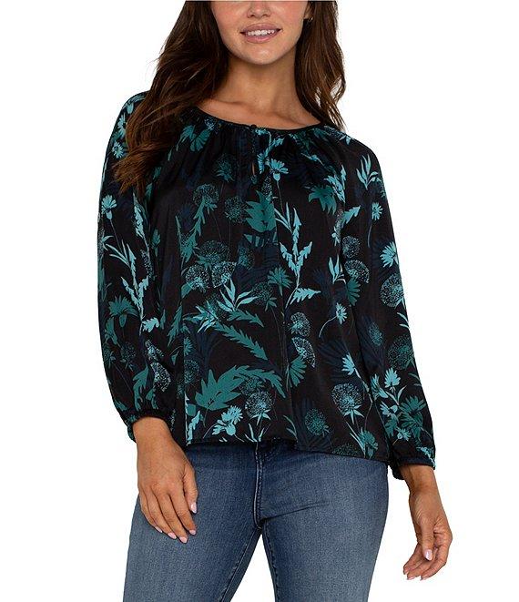 Liverpool Los Angeles Woven Shirred Long Sleeve Blouse Product Image
