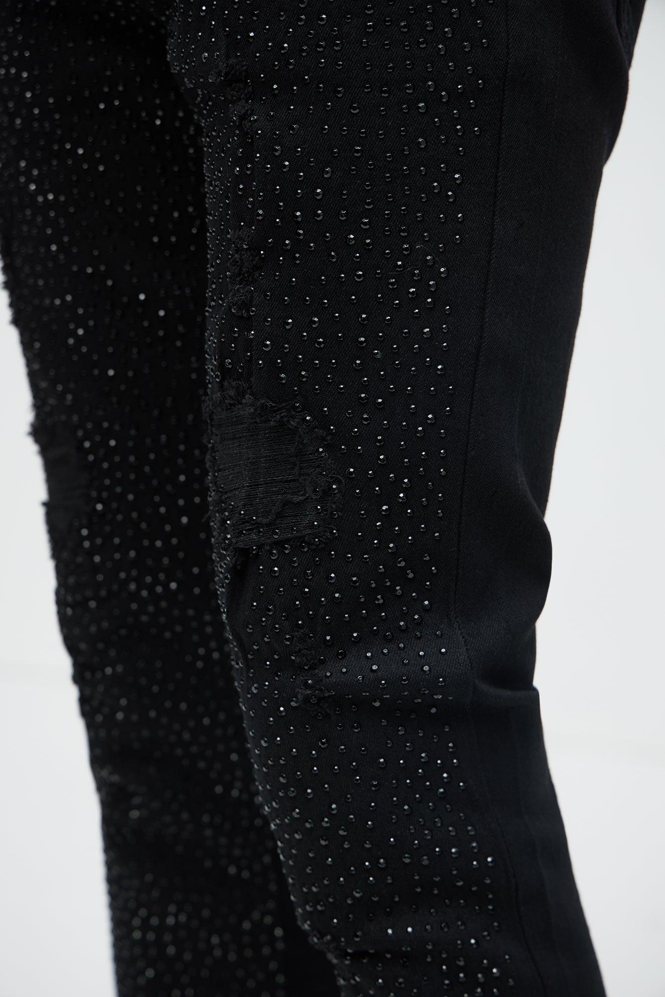 Stacked Skinny Flare On My Bling Distressed Jeans - Black Male Product Image