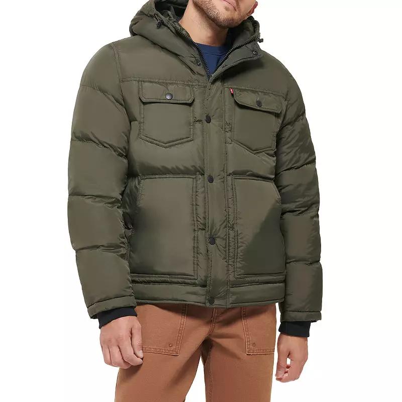 Mens Levis Heavyweight Hooded Puffer Jacket Green Product Image