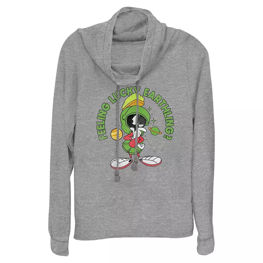 Women's Looney Tunes Marvin The Martian Feeling Lucky Earthlings Cowlneck Graphic Lightweight Long Sleeve,  Product Image
